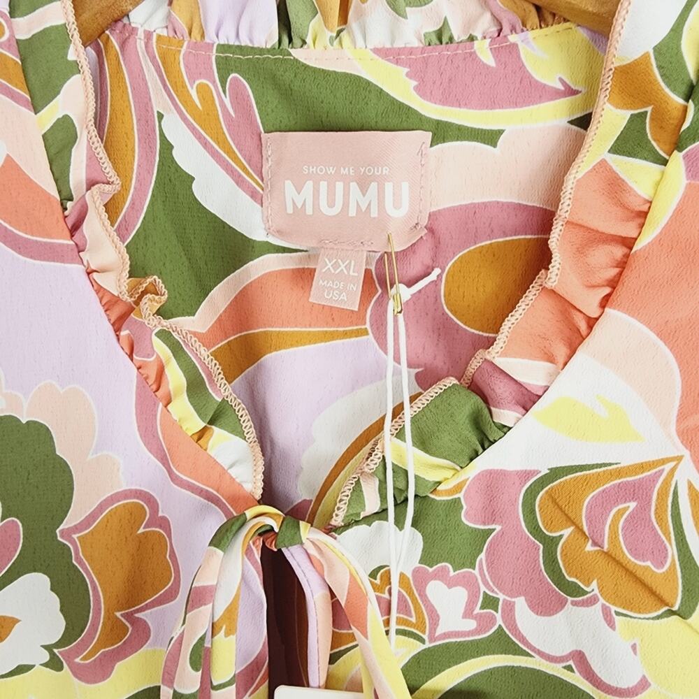 Show Me Your Mumu Wild Dreams Retro Ruffle Mini Dress Pink Green Floral NWT XXL - Picture 10 of 13